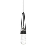 Hubbardton Forge 2022 Black Clear Glass with White Threading (YJ) Standard Link Blown Glass Low Voltage Mini Pendant