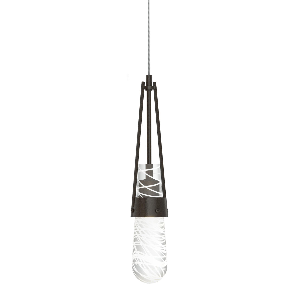 Hubbardton Forge 2022 Oil Rubbed Bronze Clear Glass with White Threading (YJ) Standard Link Blown Glass Low Voltage Mini Pendant