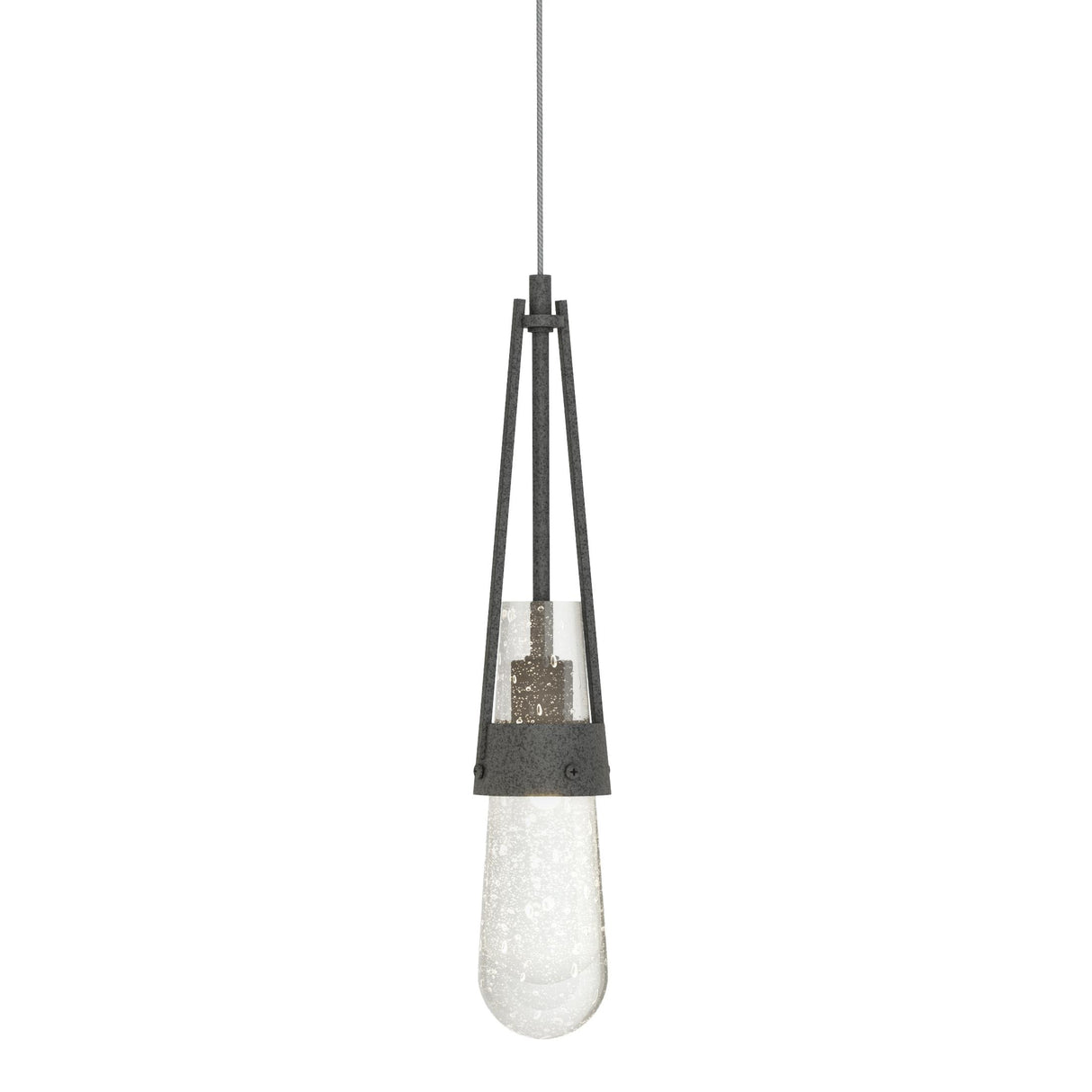 Hubbardton Forge 2022 Natural Iron Clear Bubble Glass (YG) Standard Link Blown Glass Low Voltage Mini Pendant