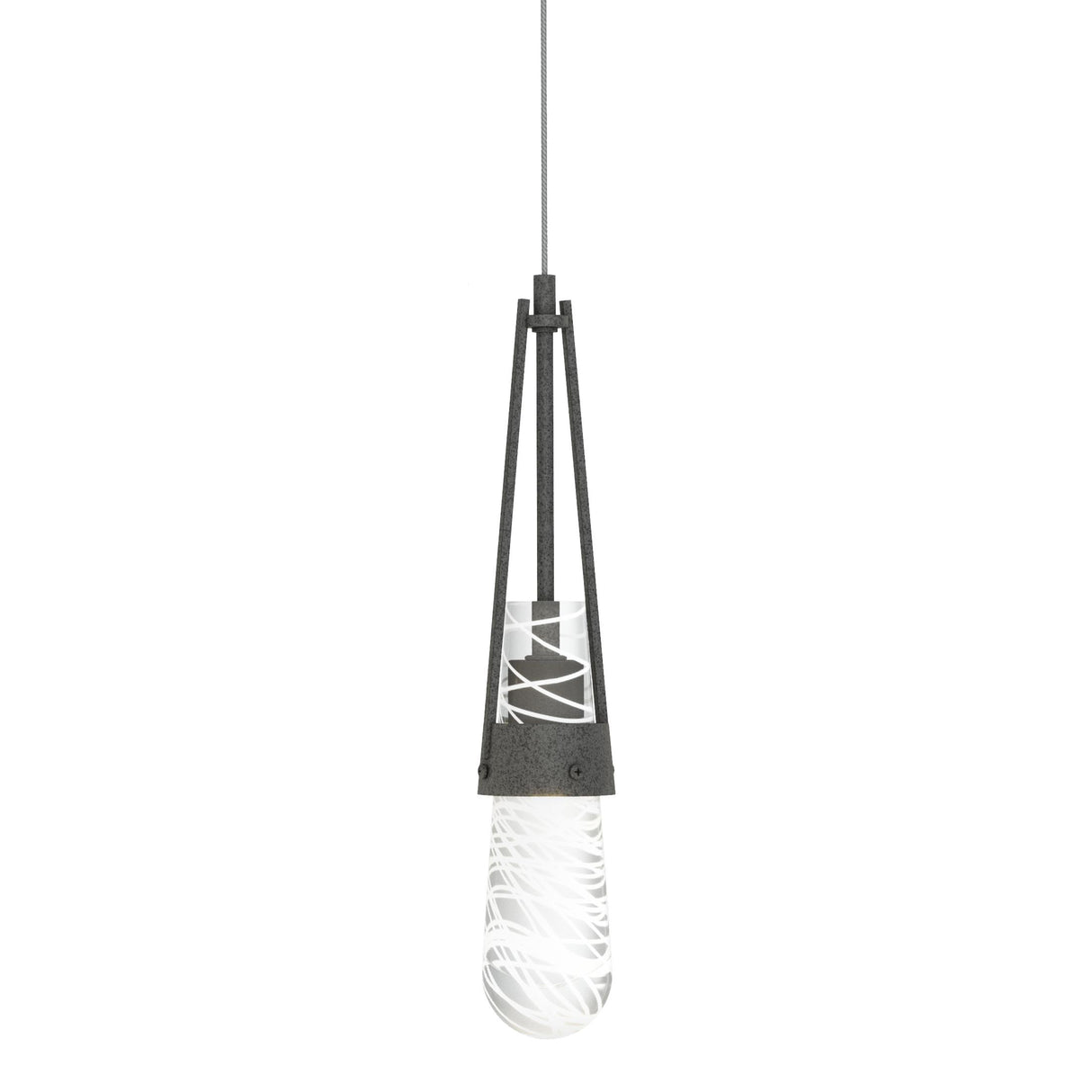 Hubbardton Forge 2022 Natural Iron Clear Glass with White Threading (YJ) Standard Link Blown Glass Low Voltage Mini Pendant