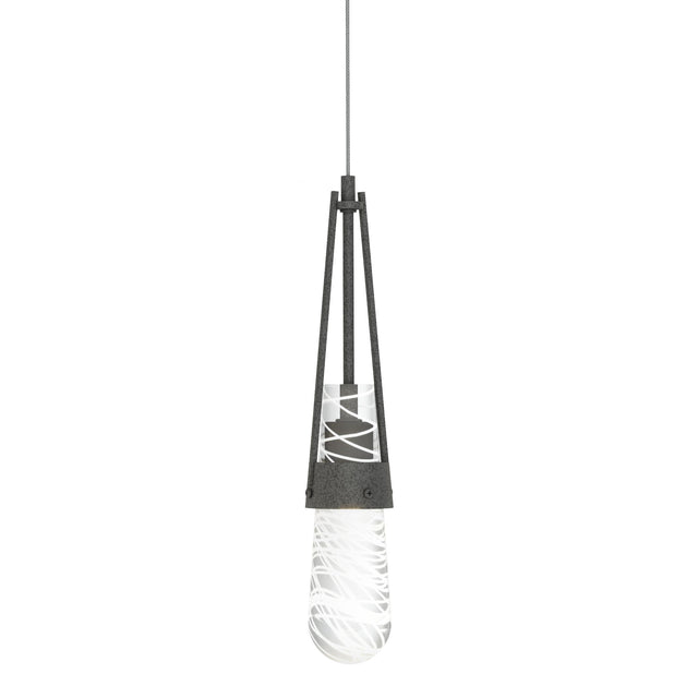 Hubbardton Forge 2022 Natural Iron Clear Glass with White Threading (YJ) Standard Link Blown Glass Low Voltage Mini Pendant