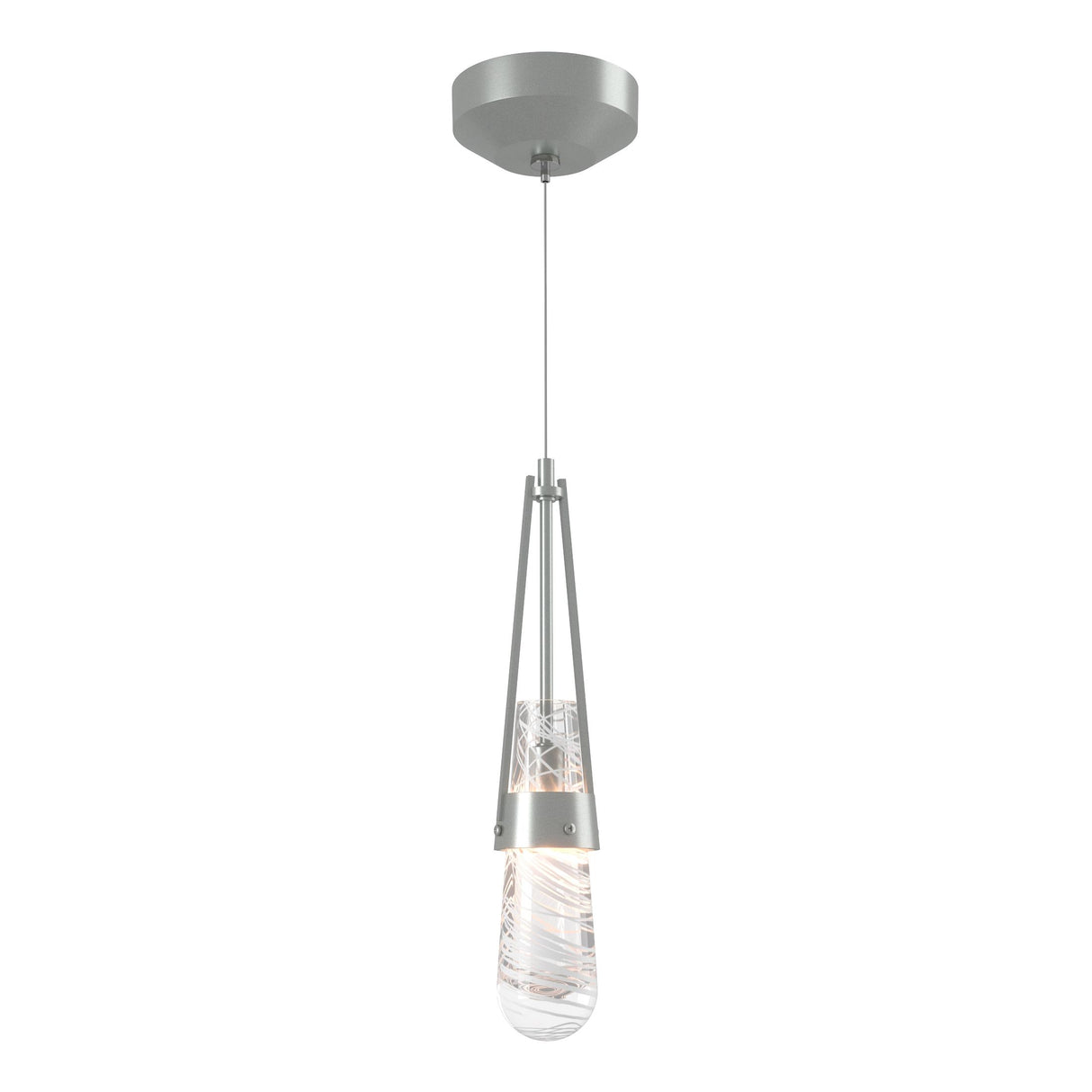 Hubbardton Forge 2022 Vintage Platinum Clear Glass with White Threading (YJ) Standard Link Blown Glass Low Voltage Mini Pendant