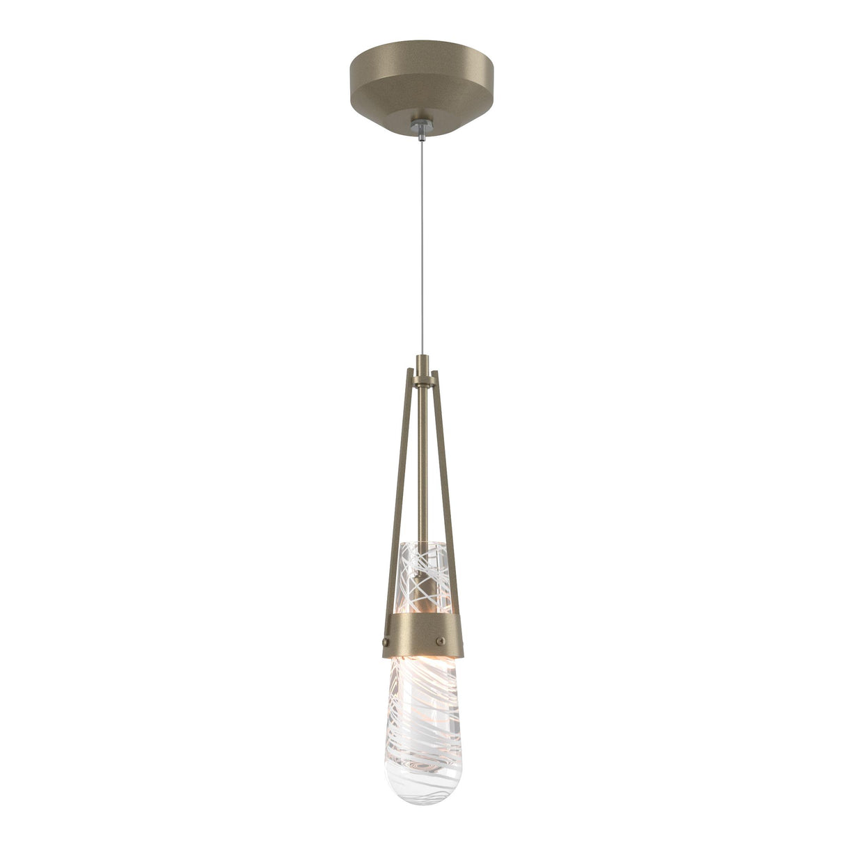 Hubbardton Forge 2022 Soft Gold Clear Glass with White Threading (YJ) Standard Link Blown Glass Low Voltage Mini Pendant
