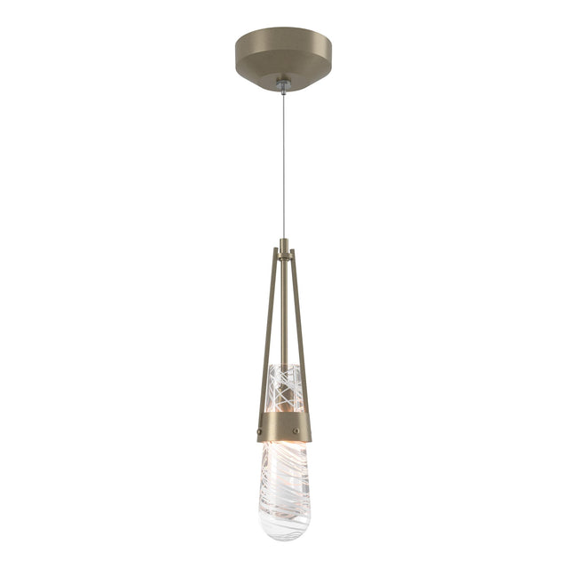 Hubbardton Forge 2022 Soft Gold Clear Glass with White Threading (YJ) Standard Link Blown Glass Low Voltage Mini Pendant
