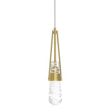 Hubbardton Forge 2022 Modern Brass Clear Glass with White Threading (YJ) Standard Link Blown Glass Low Voltage Mini Pendant