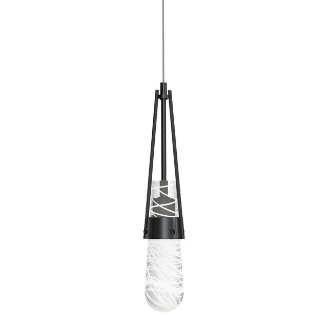 Hubbardton Forge 2022 Ink Clear Glass with White Threading (YJ) Standard Link Blown Glass Low Voltage Mini Pendant