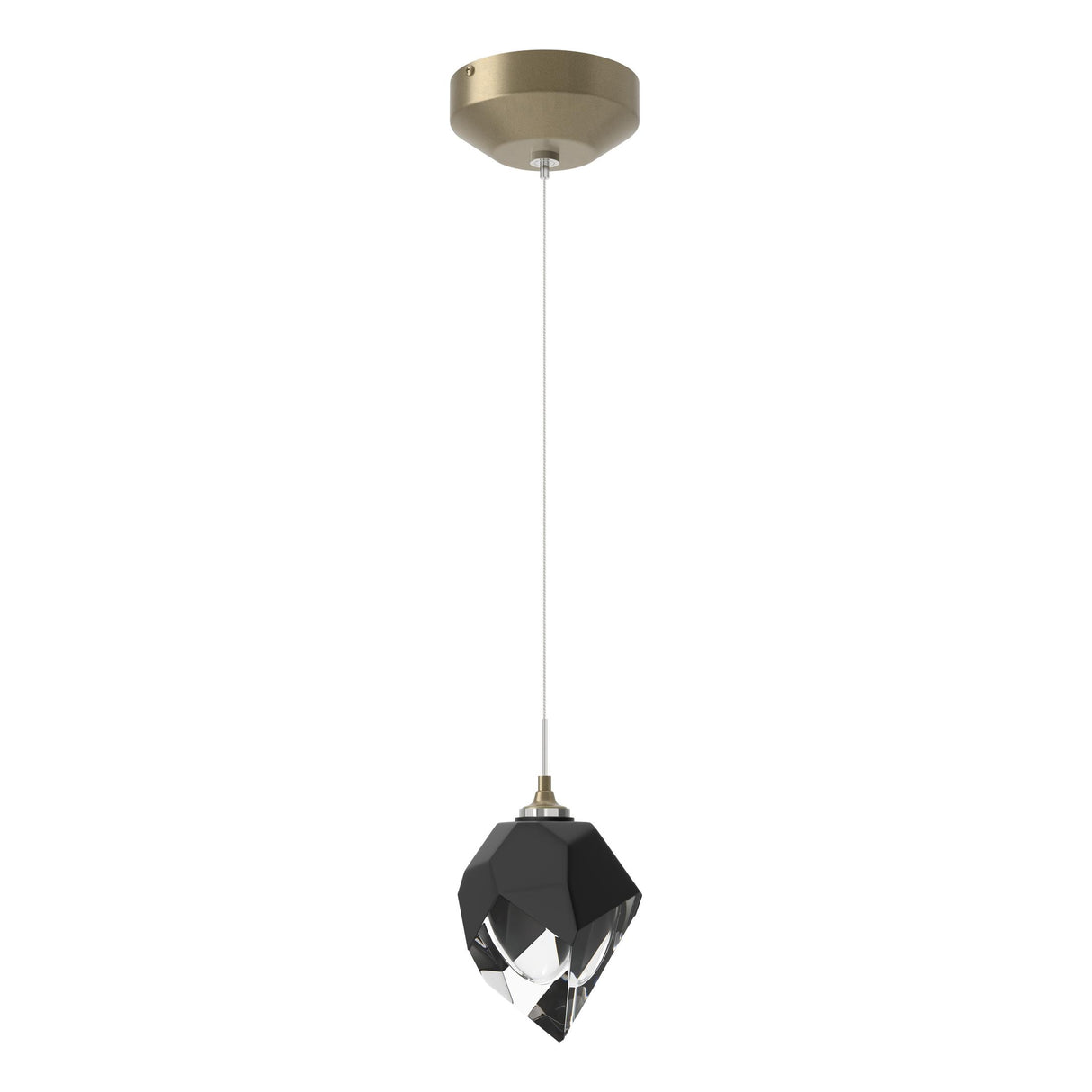 Hubbardton Forge 2023 Soft Gold Black Crystal (BP) Standard Chrysalis 1-Light Small Pendant