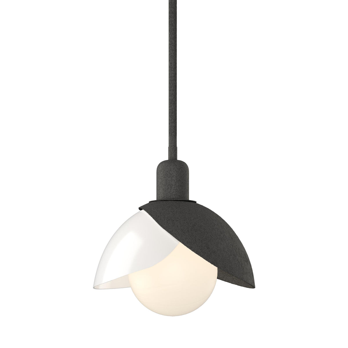 Hubbardton Forge 2023 Natural Iron White Art Glass (BB) Multi Brooklyn Double Shade Art Glass Mini Pendant