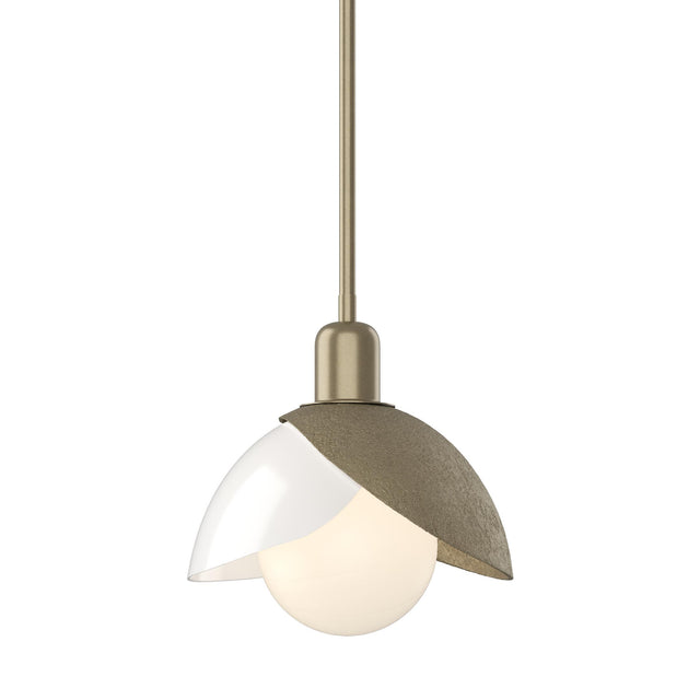 Hubbardton Forge 2023 Soft Gold White Art Glass (BB) Multi Brooklyn Double Shade Art Glass Mini Pendant