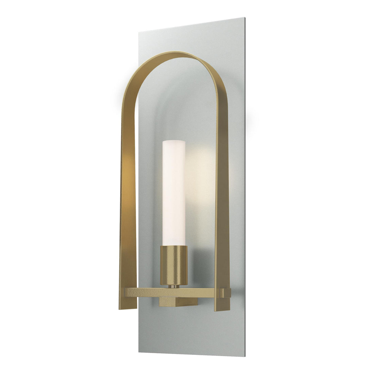 Hubbardton Forge 2023 Vintage Platinum Modern Brass Frosted Glass (FD) Triomphe 1-Light Sconce