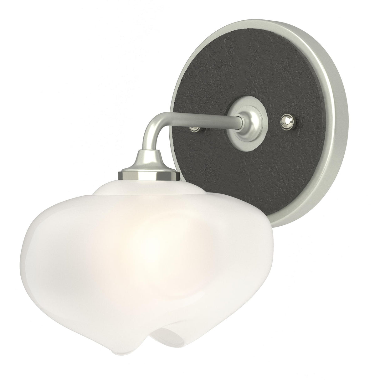 Hubbardton Forge 2022 Vintage Platinum Black Frosted Glass (FD) Ume 1-Light Curved Arm Bath Sconce