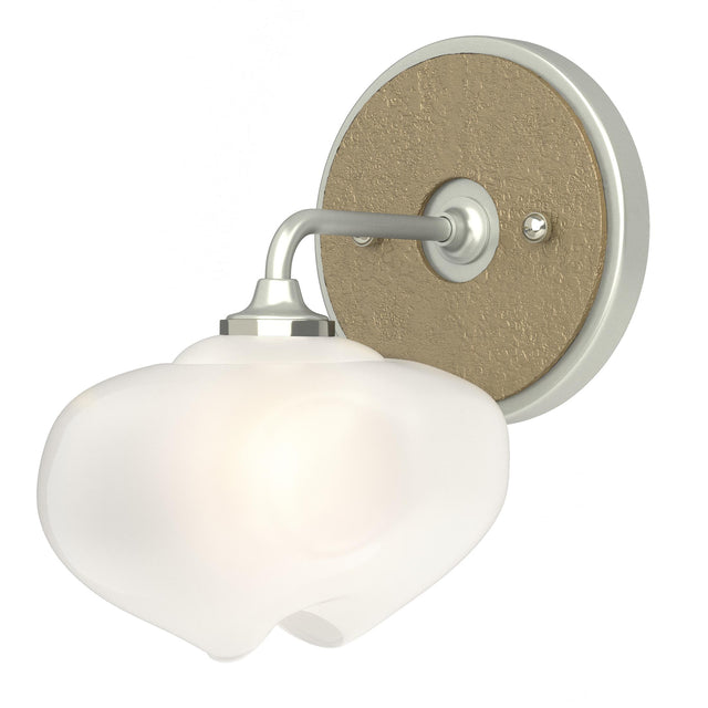 Hubbardton Forge 2022 Vintage Platinum Modern Brass Frosted Glass (FD) Ume 1-Light Curved Arm Bath Sconce