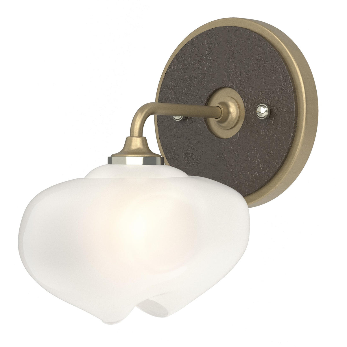Hubbardton Forge 2022 Soft Gold Oil Rubbed Bronze Frosted Glass (FD) Ume 1-Light Curved Arm Bath Sconce