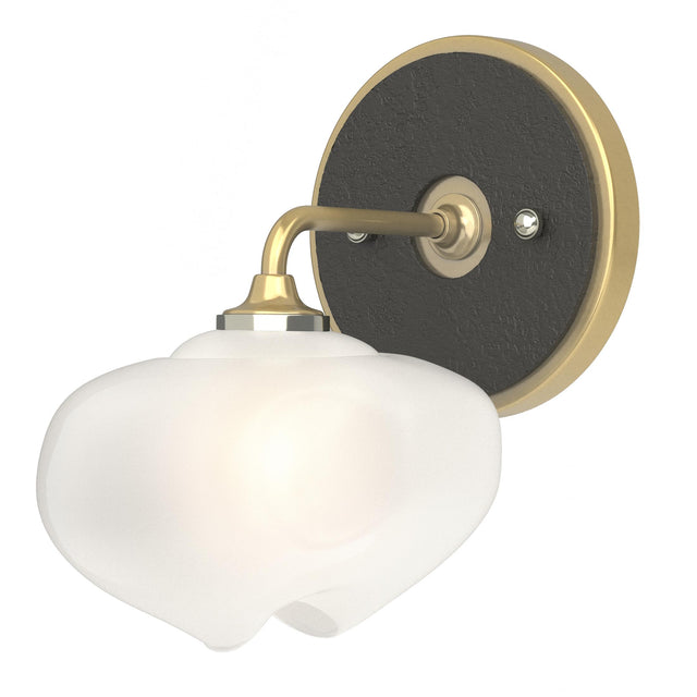 Hubbardton Forge 2022 Modern Brass Black Frosted Glass (FD) Ume 1-Light Curved Arm Bath Sconce