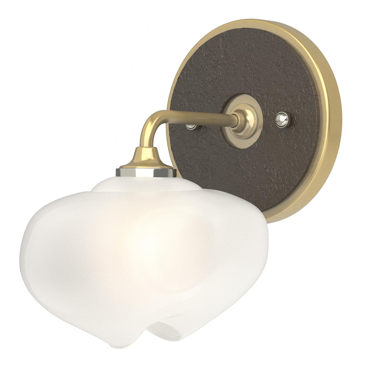Hubbardton Forge 2022 Modern Brass Oil Rubbed Bronze Frosted Glass (FD) Ume 1-Light Curved Arm Bath Sconce