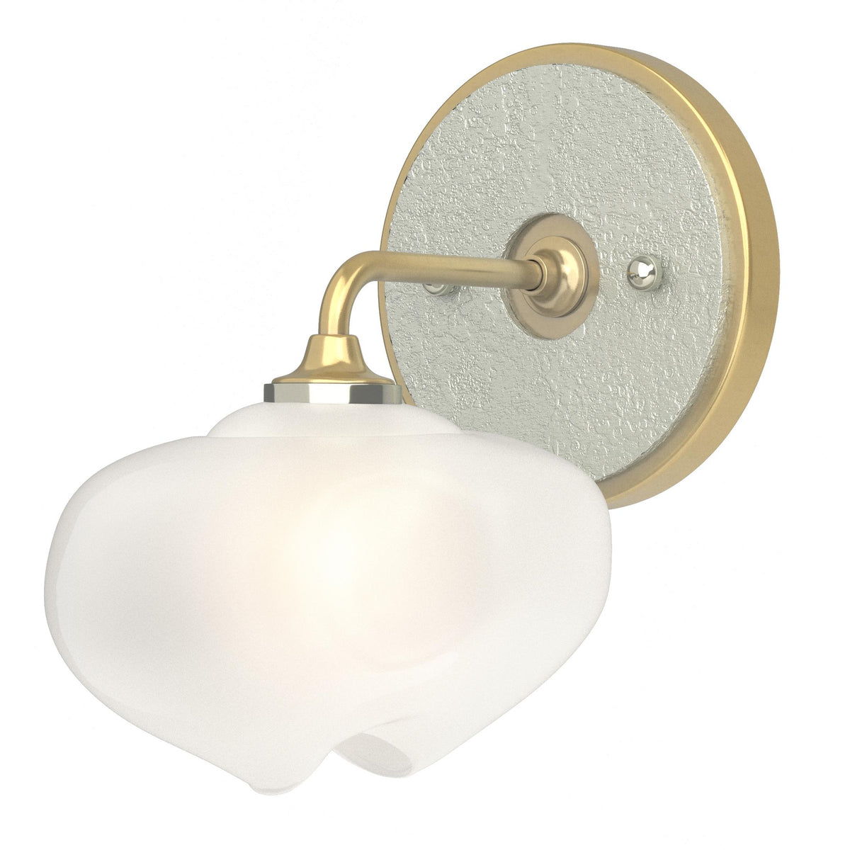 Hubbardton Forge 2022 Modern Brass Vintage Platinum Frosted Glass (FD) Ume 1-Light Curved Arm Bath Sconce