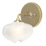 Hubbardton Forge 2022 Modern Brass Soft Gold Frosted Glass (FD) Ume 1-Light Curved Arm Bath Sconce