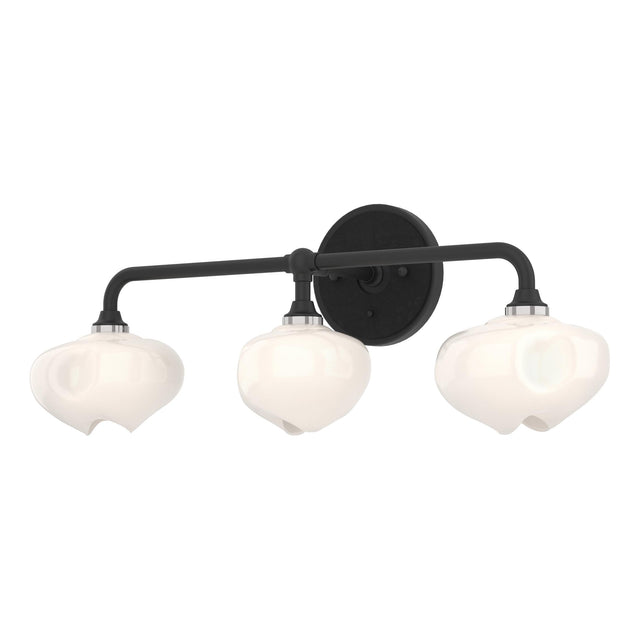 Hubbardton Forge 2022 Black Black Frosted Glass (FD) Ume 3-Light Curved Arm Bath Sconce
