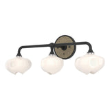 Hubbardton Forge 2022 Black Soft Gold Frosted Glass (FD) Ume 3-Light Curved Arm Bath Sconce