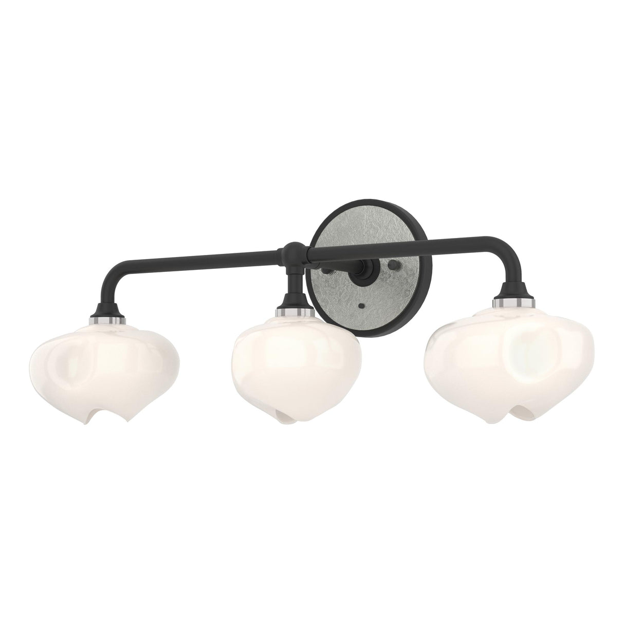 Hubbardton Forge 2022 Black Sterling Frosted Glass (FD) Ume 3-Light Curved Arm Bath Sconce