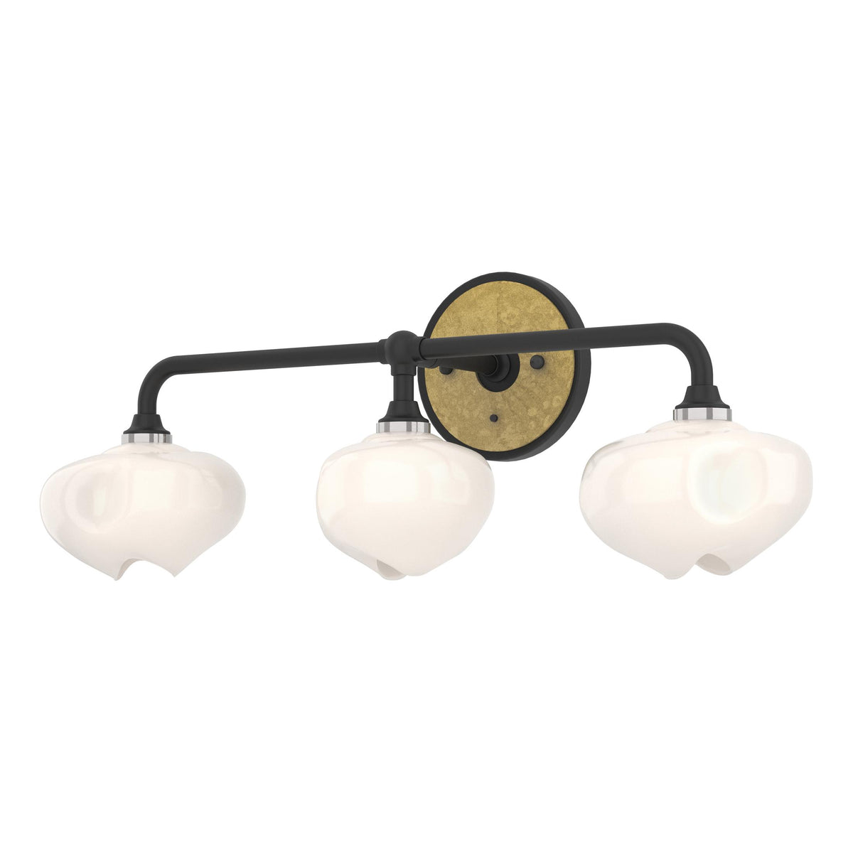 Hubbardton Forge 2022 Black Modern Brass Frosted Glass (FD) Ume 3-Light Curved Arm Bath Sconce