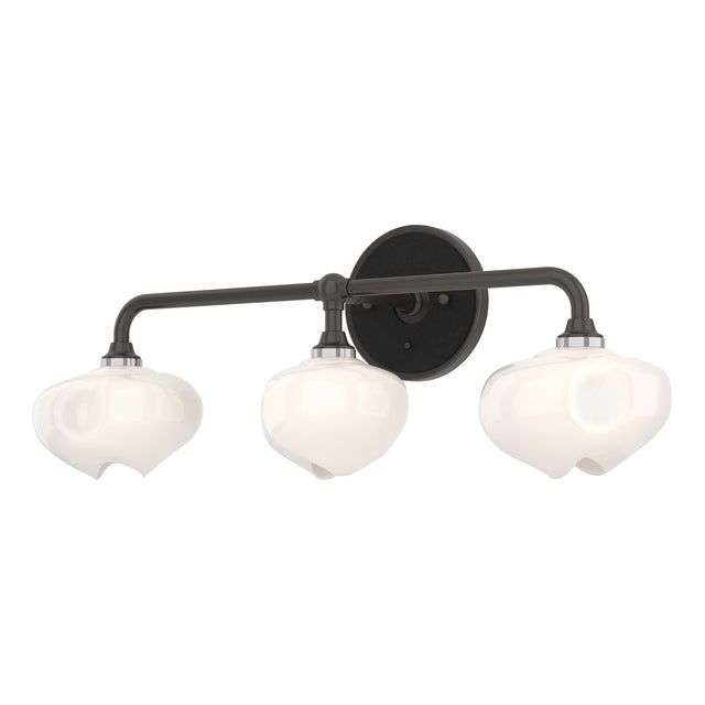 Hubbardton Forge 2022 Oil Rubbed Bronze Black Frosted Glass (FD) Ume 3-Light Curved Arm Bath Sconce