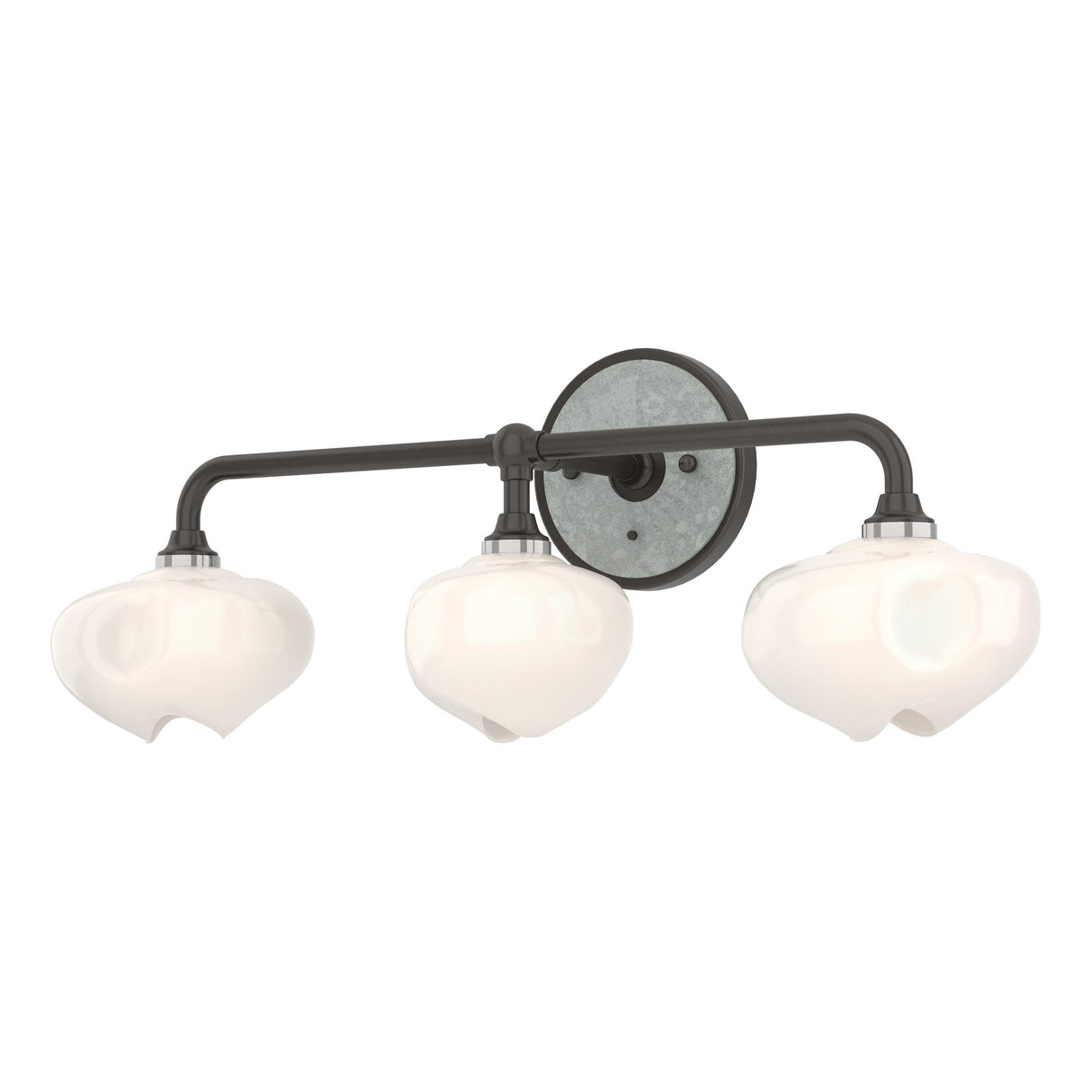 Hubbardton Forge 2022 Oil Rubbed Bronze Vintage Platinum Frosted Glass (FD) Ume 3-Light Curved Arm Bath Sconce