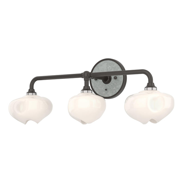 Hubbardton Forge 2022 Oil Rubbed Bronze Vintage Platinum Frosted Glass (FD) Ume 3-Light Curved Arm Bath Sconce