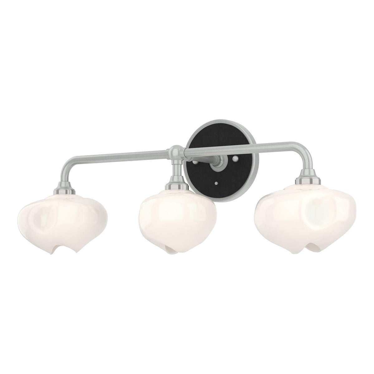 Hubbardton Forge 2022 Vintage Platinum Black Frosted Glass (FD) Ume 3-Light Curved Arm Bath Sconce