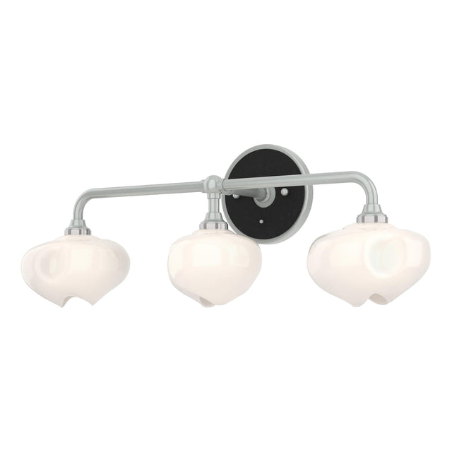 Hubbardton Forge 2022 Vintage Platinum Black Frosted Glass (FD) Ume 3-Light Curved Arm Bath Sconce
