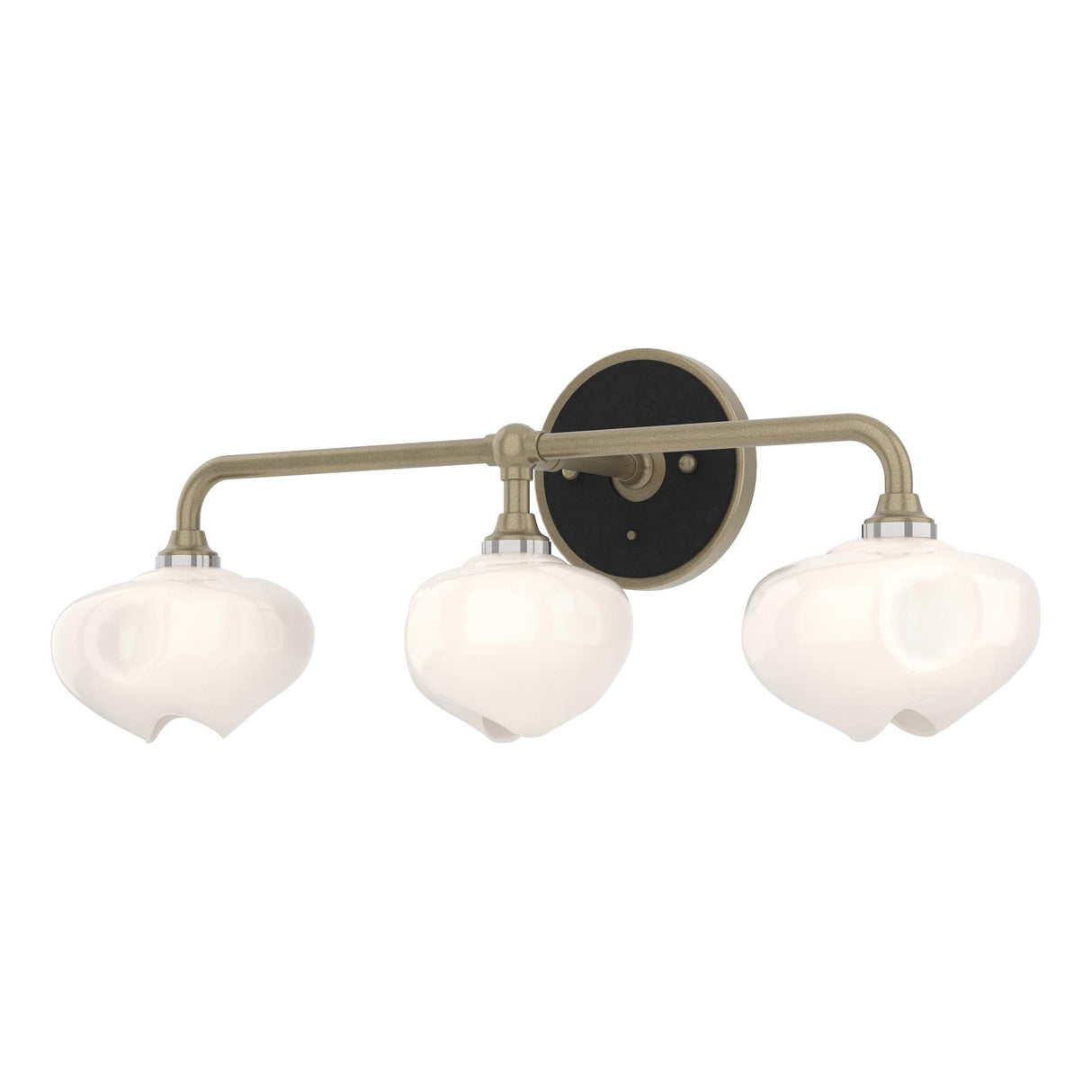 Hubbardton Forge 2022 Soft Gold Black Frosted Glass (FD) Ume 3-Light Curved Arm Bath Sconce