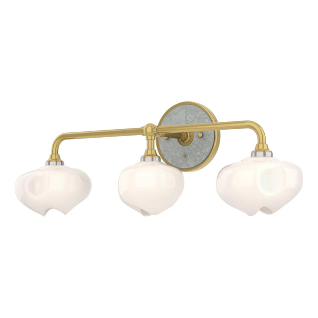 Hubbardton Forge 2022 Modern Brass Vintage Platinum Frosted Glass (FD) Ume 3-Light Curved Arm Bath Sconce
