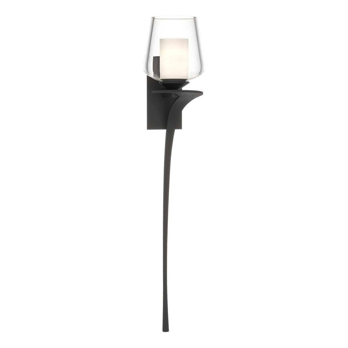 Hubbardton Forge 2010 Black Clear Glass with Opal Diffuser (ZU) Right Antasia Double Glass 1 Light Sconce