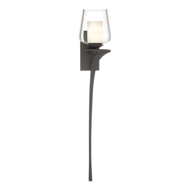 Hubbardton Forge 2010 Natural Iron Clear Glass with Opal Diffuser (ZU) Right Antasia Double Glass 1 Light Sconce