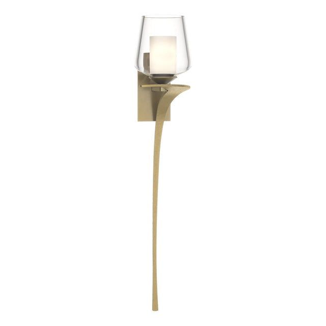 Hubbardton Forge 2010 Modern Brass Clear Glass with Opal Diffuser (ZU) Right Antasia Double Glass 1 Light Sconce