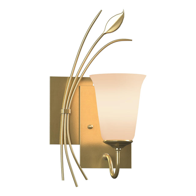 Hubbardton Forge 2003 Modern Brass Opal Glass (GG) Left Forged Leaf Sconce