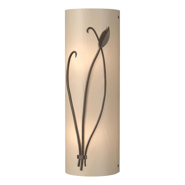 Hubbardton Forge 2004 Bronze White Art Glass (BB) Left Forged Leaf and Stem Sconce