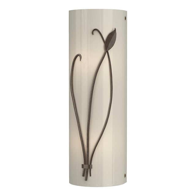 Hubbardton Forge 2004 Bronze Ivory Art Glass (CC) Left Forged Leaf and Stem Sconce
