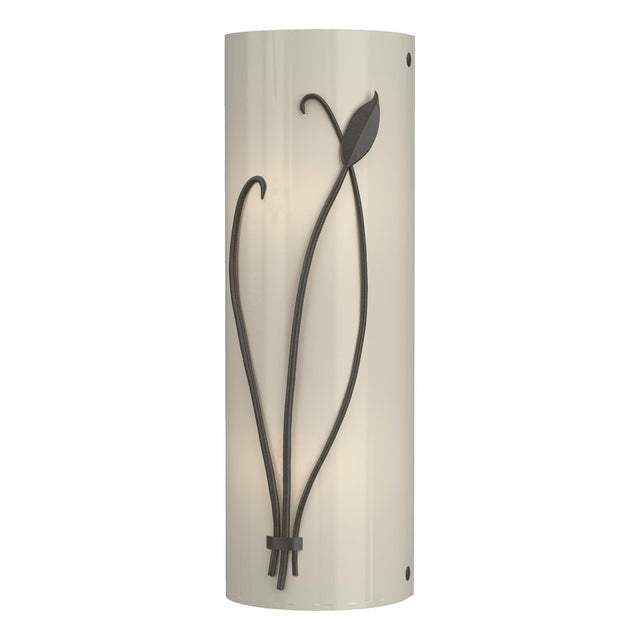 Hubbardton Forge 2004 Dark Smoke Ivory Art Glass (CC) Left Forged Leaf and Stem Sconce