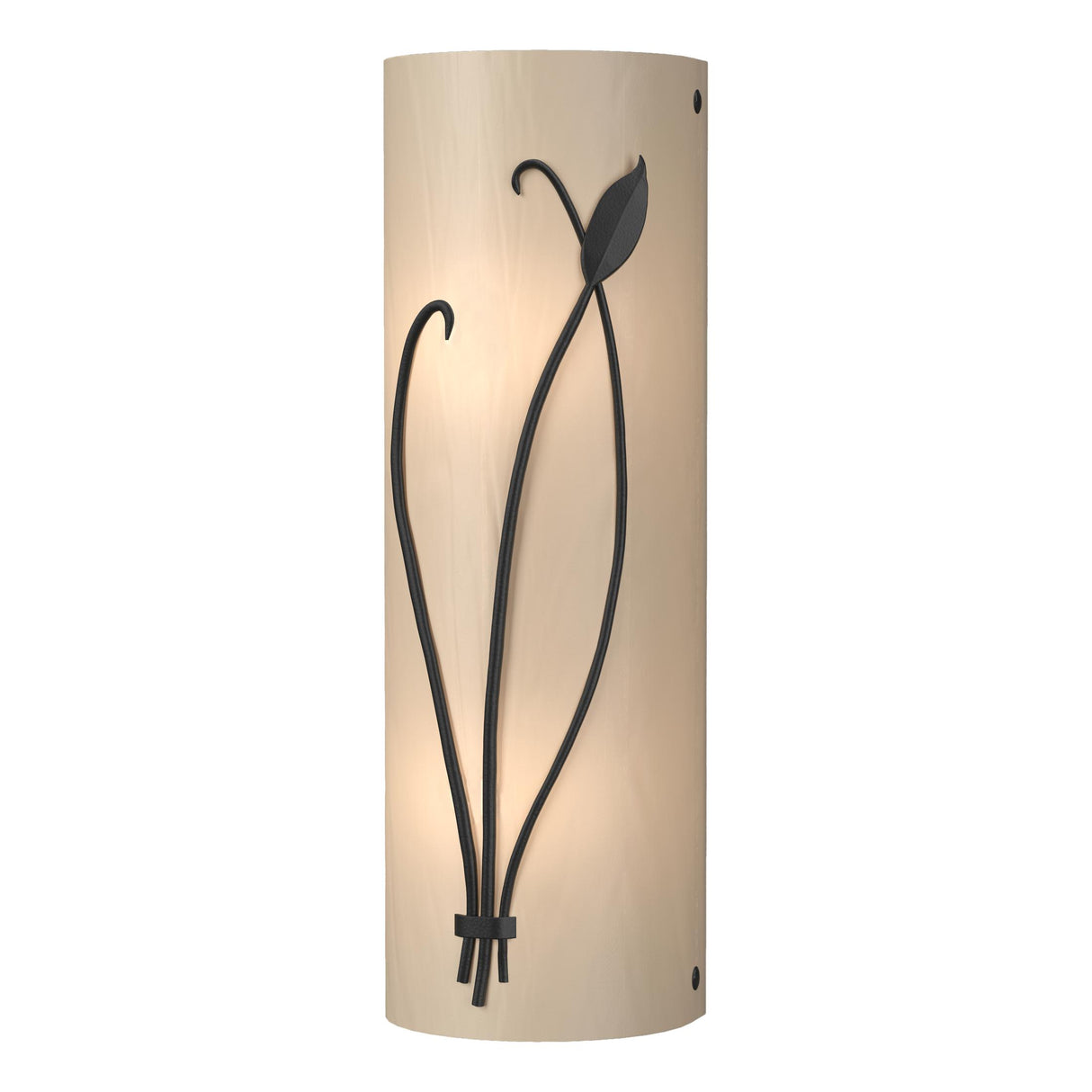 Hubbardton Forge 2004 Black White Art Glass (BB) Left Forged Leaf and Stem Sconce