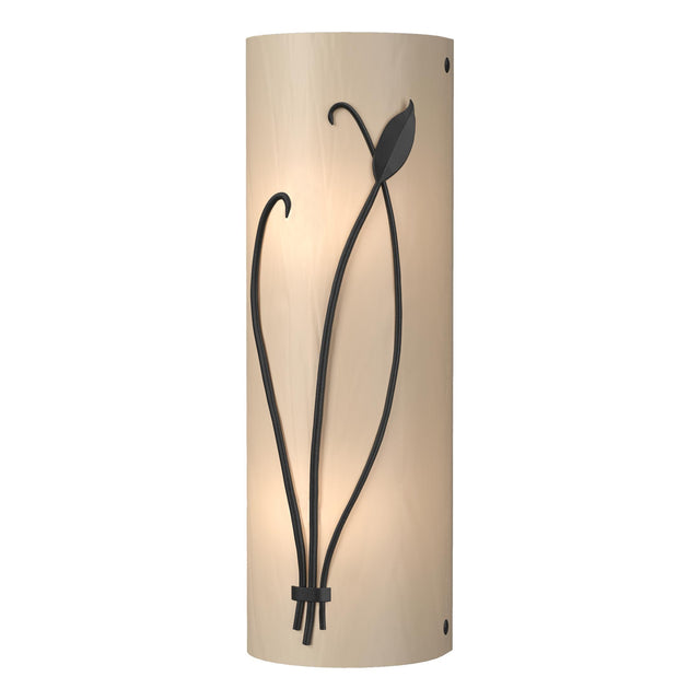 Hubbardton Forge 2004 Black White Art Glass (BB) Left Forged Leaf and Stem Sconce