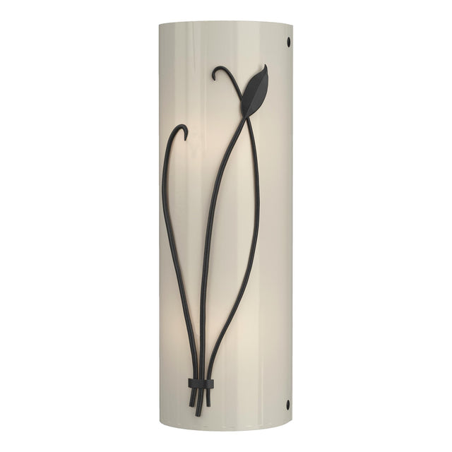 Hubbardton Forge 2004 Black Ivory Art Glass (CC) Left Forged Leaf and Stem Sconce