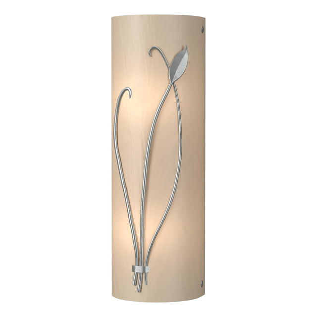 Hubbardton Forge 2004 Vintage Platinum White Art Glass (BB) Left Forged Leaf and Stem Sconce
