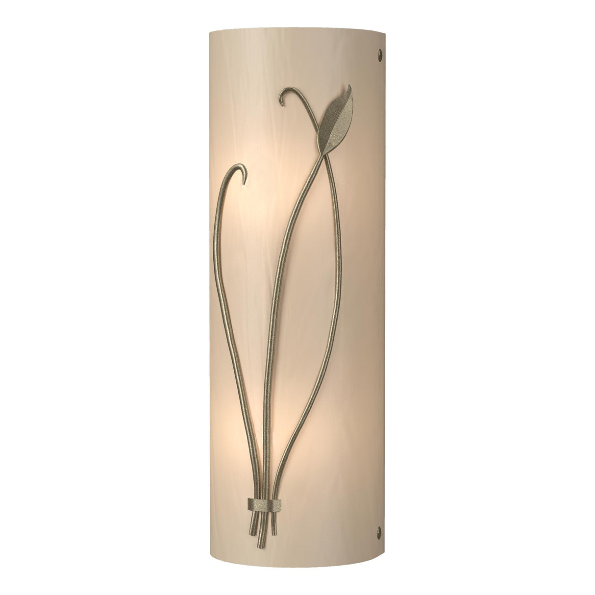 Hubbardton Forge 2004 Soft Gold White Art Glass (BB) Left Forged Leaf and Stem Sconce