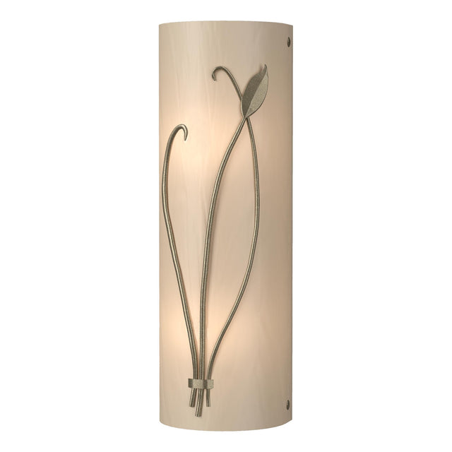 Hubbardton Forge 2004 Soft Gold White Art Glass (BB) Left Forged Leaf and Stem Sconce