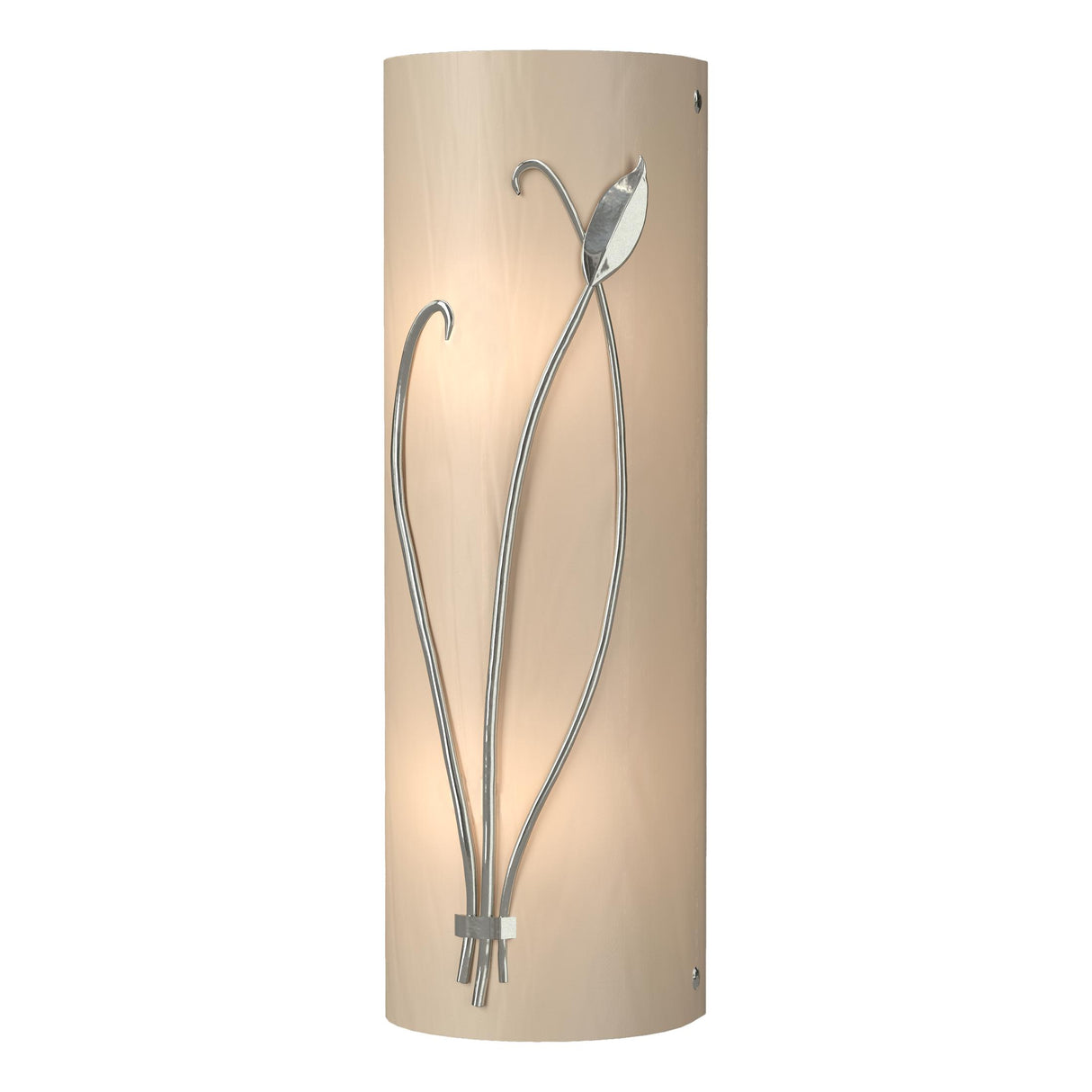 Hubbardton Forge 2004 Sterling White Art Glass (BB) Left Forged Leaf and Stem Sconce