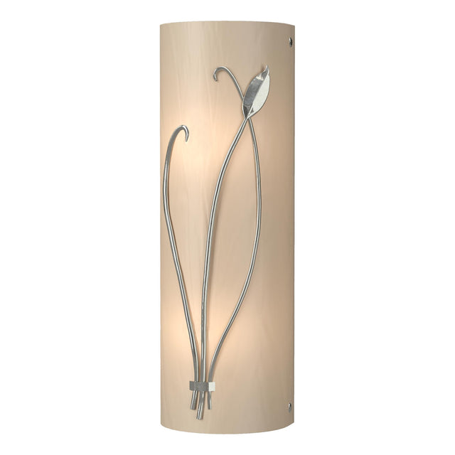 Hubbardton Forge 2004 Sterling White Art Glass (BB) Left Forged Leaf and Stem Sconce