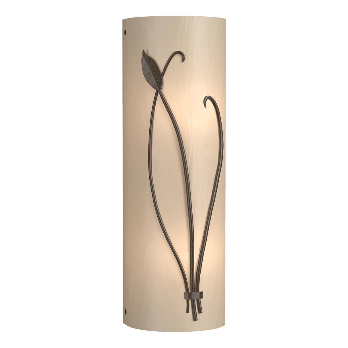 Hubbardton Forge 2004 Bronze White Art Glass (BB) Right Forged Leaf and Stem Sconce