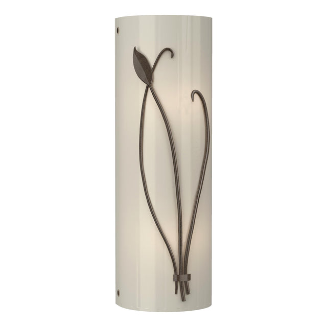 Hubbardton Forge 2004 Bronze Ivory Art Glass (CC) Right Forged Leaf and Stem Sconce