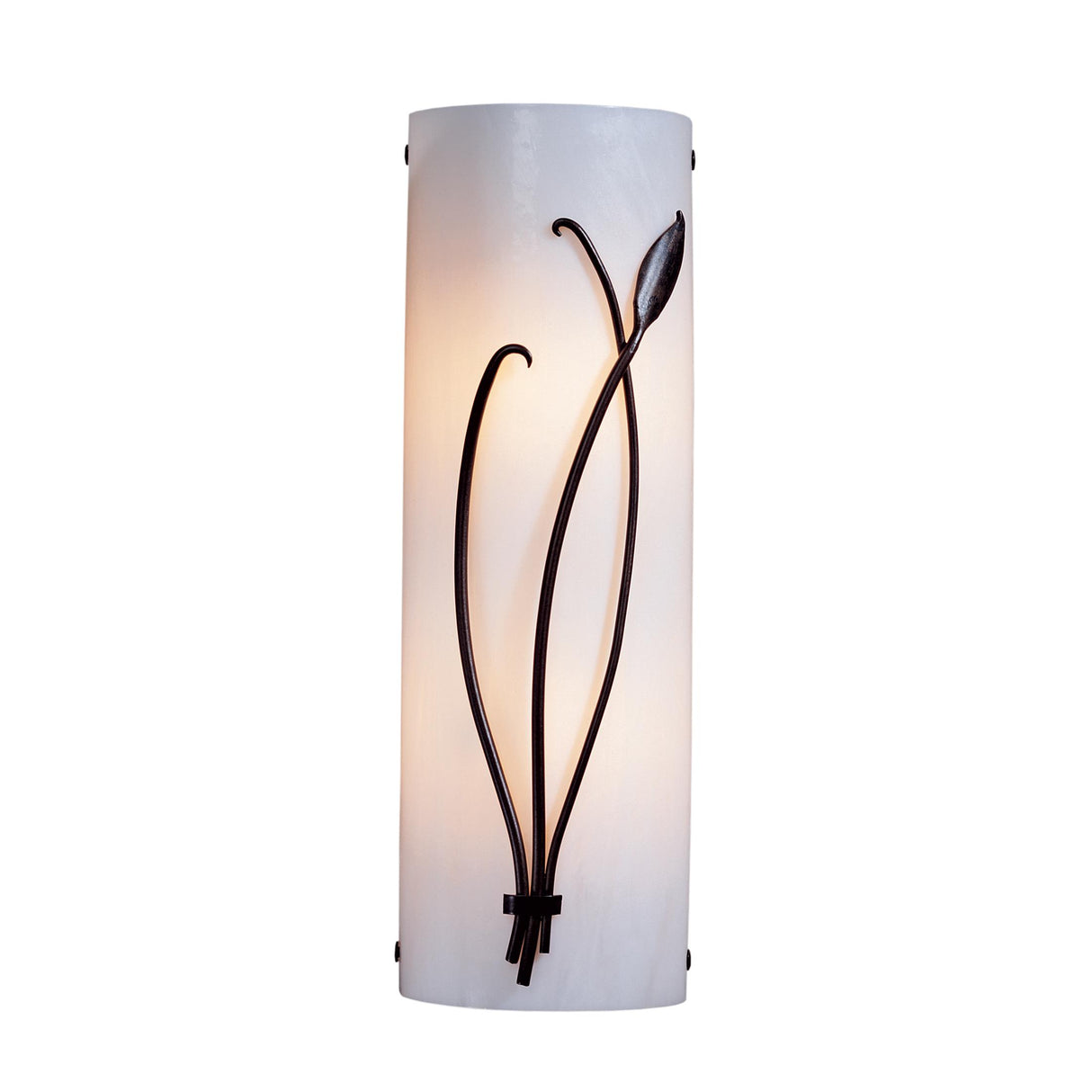 Hubbardton Forge 2004 Dark Smoke White Art Glass (BB) Right Forged Leaf and Stem Sconce